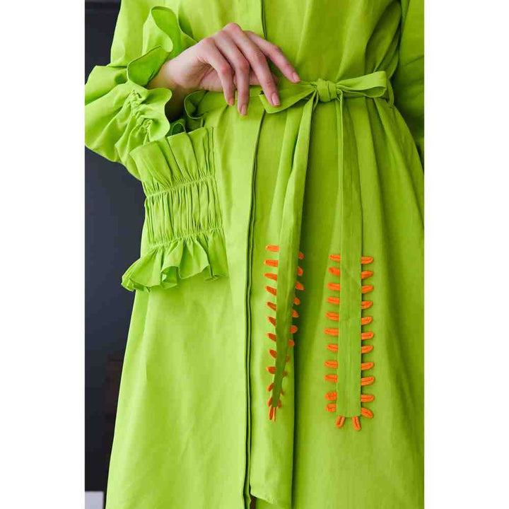 Style Junkiie Lime Green Poplin Shirt Dress (Set of 2)