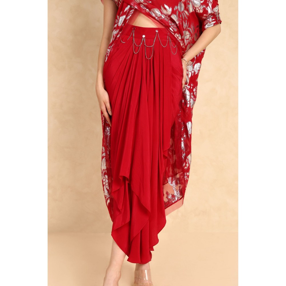 Style Junkiie Berry Red Draped Skirt