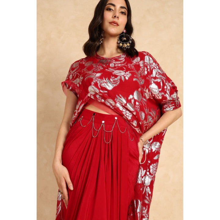 Style Junkiie Berry Red Draped Skirt