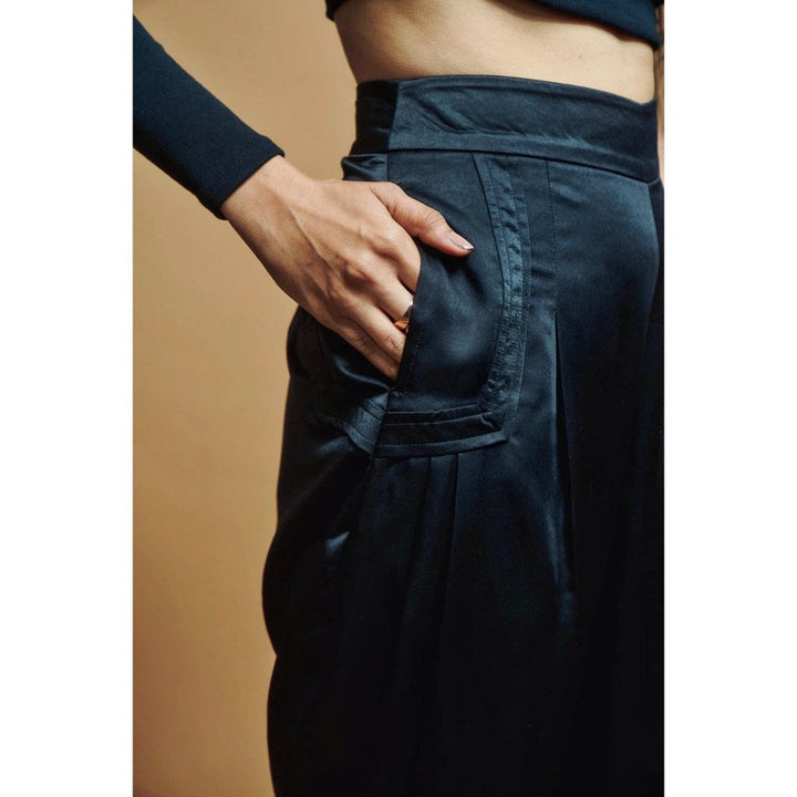 Style Junkiie Black Satin Pleated Pants