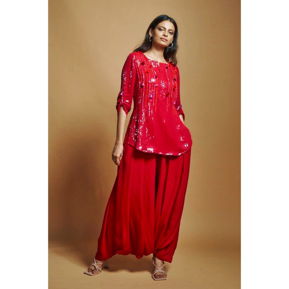 Style Junkiie Berry Red Sequin Micro Tunic