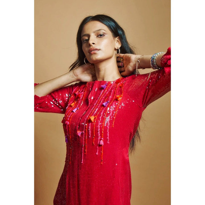 Style Junkiie Berry Red Sequin Micro Tunic