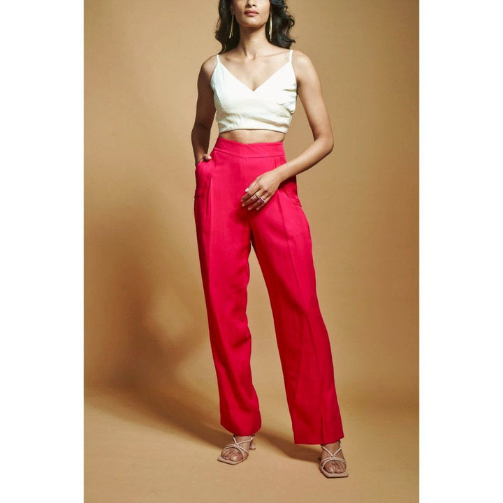 Style Junkiie Hot Pink Twill Pleated Pants