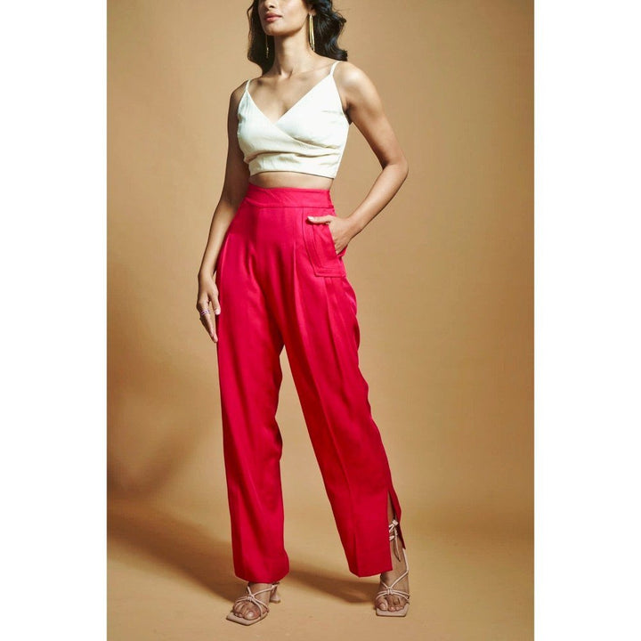 Style Junkiie Hot Pink Twill Pleated Pants