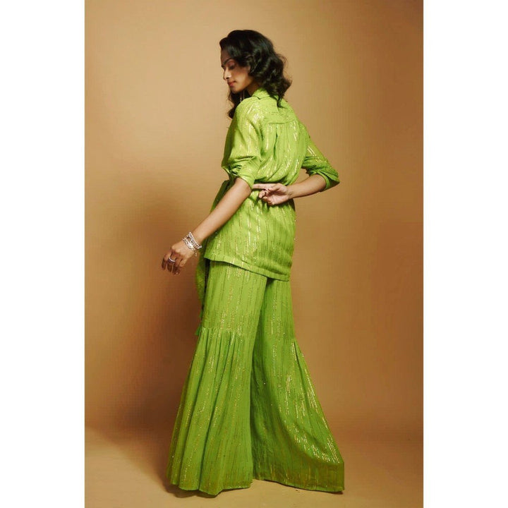 Style Junkiie Lime Green Flared Gharara Pants