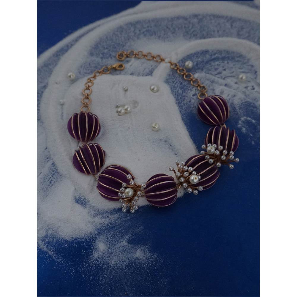 Suhani Pittie Gold Plated Purple Anemone And Pearl Reef Choker