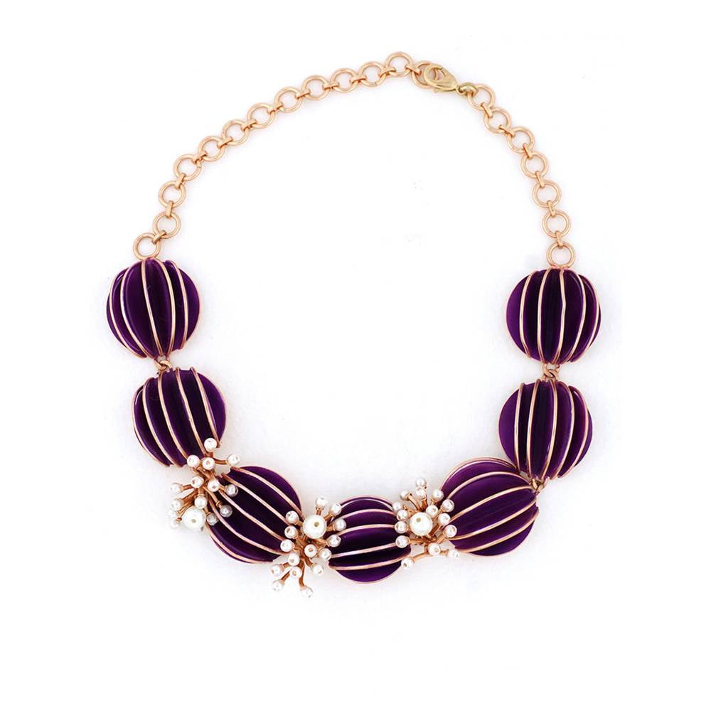 Suhani Pittie Gold Plated Purple Anemone And Pearl Reef Choker