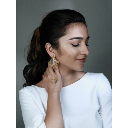 Suhani Pittie Gold Plated Round Dotted Blue & Yellow Acrylic With Triangle Wire & Blue Ac Hanging