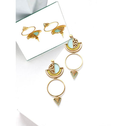 Suhani Pittie Gold Plated Round Dotted Blue & Yellow Acrylic With Triangle Wire & Blue Ac Hanging