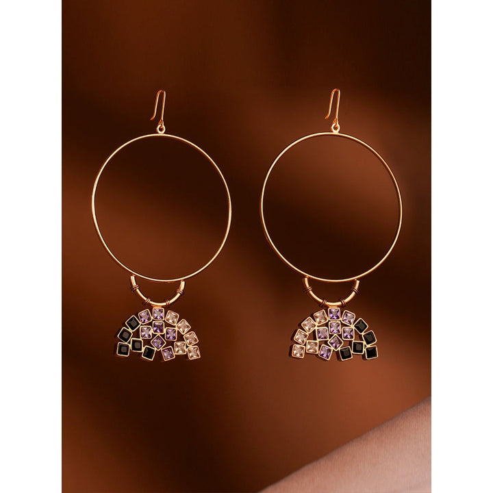 Suhani Pittie Violet Empire Cubic Zirconia Gold Plated Hoop Earrings