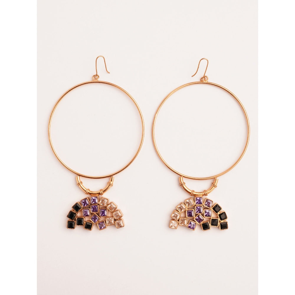 Suhani Pittie Violet Empire Cubic Zirconia Gold Plated Hoop Earrings