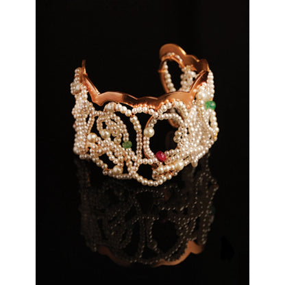 Suhani Pittie Pearl Cloud And Gemstone Gold Plated Cuff