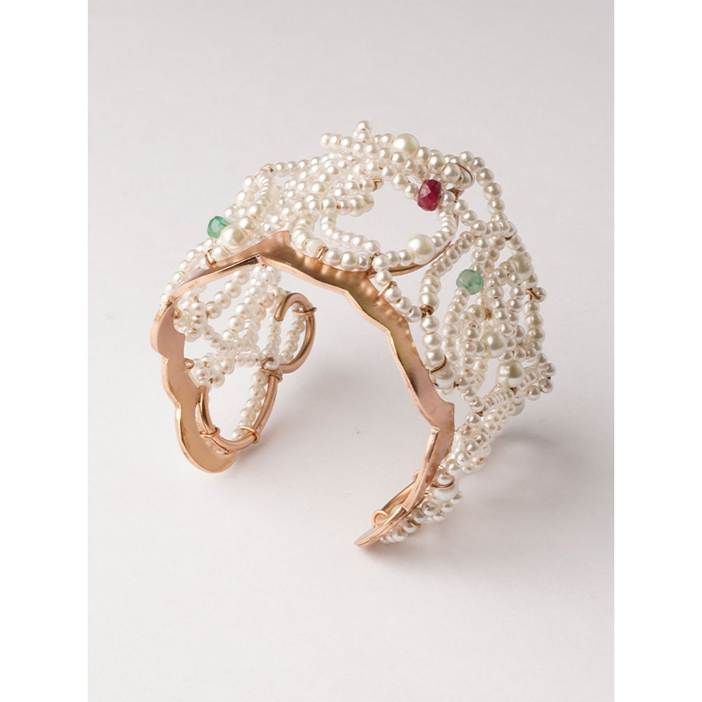 Suhani Pittie Pearl Cloud And Gemstone Gold Plated Cuff