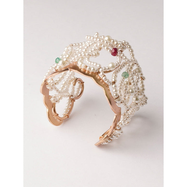 Suhani Pittie Pearl Cloud And Gemstone Gold Plated Cuff