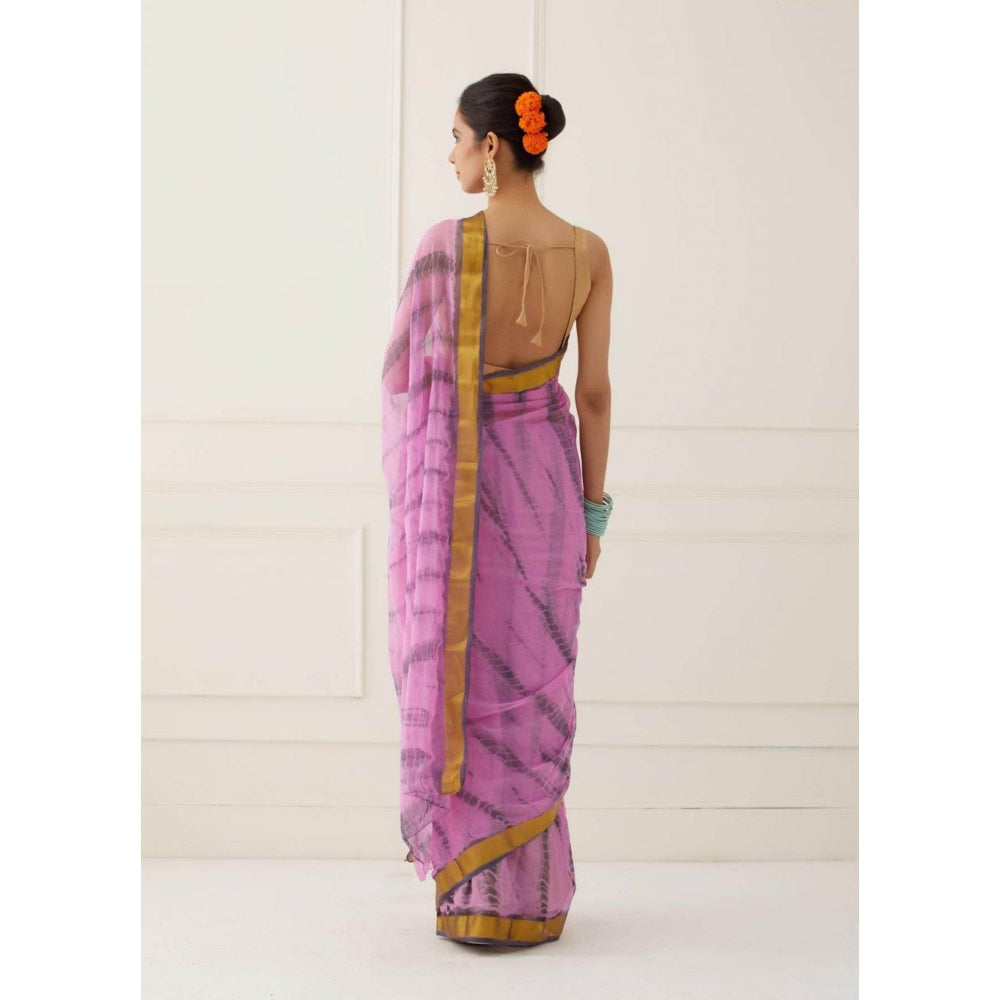 Sutra Attire Pink Hand Tie and Dyed Shibori Chiffon Saree with Unstitched Blouse