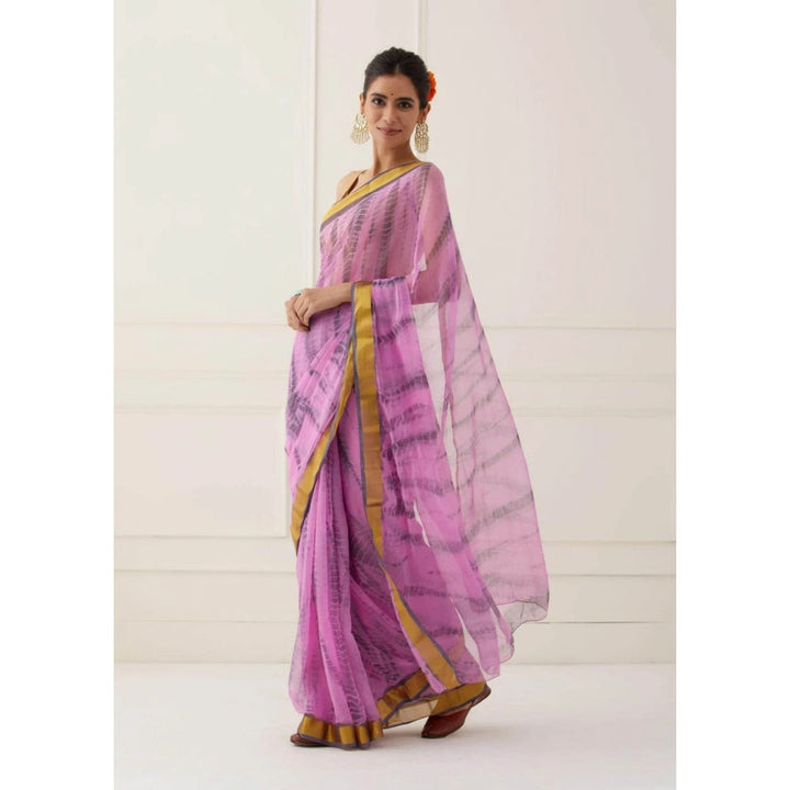 Sutra Attire Pink Hand Tie and Dyed Shibori Chiffon Saree with Unstitched Blouse