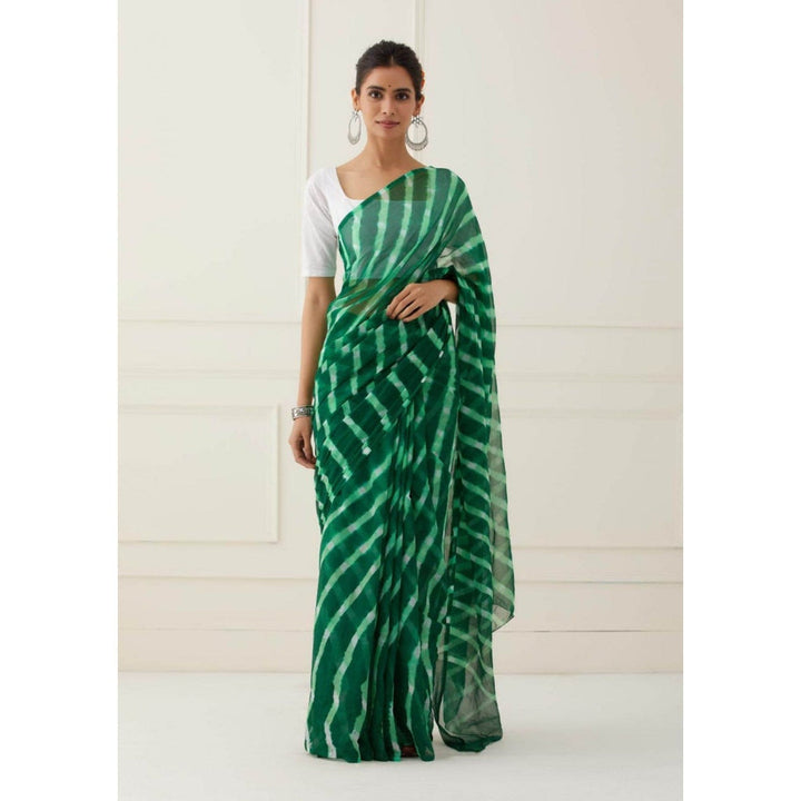 Sutra Attire Green Hand Tie and Dyed Mothda Chiffon Saree with Unstitched Blouse