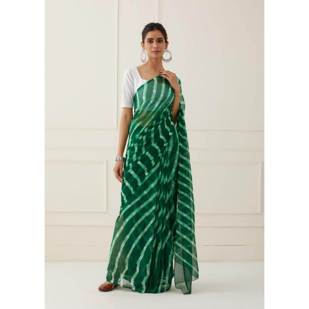 Sutra Attire Green Hand Tie and Dyed Mothda Chiffon Saree with Unstitched Blouse