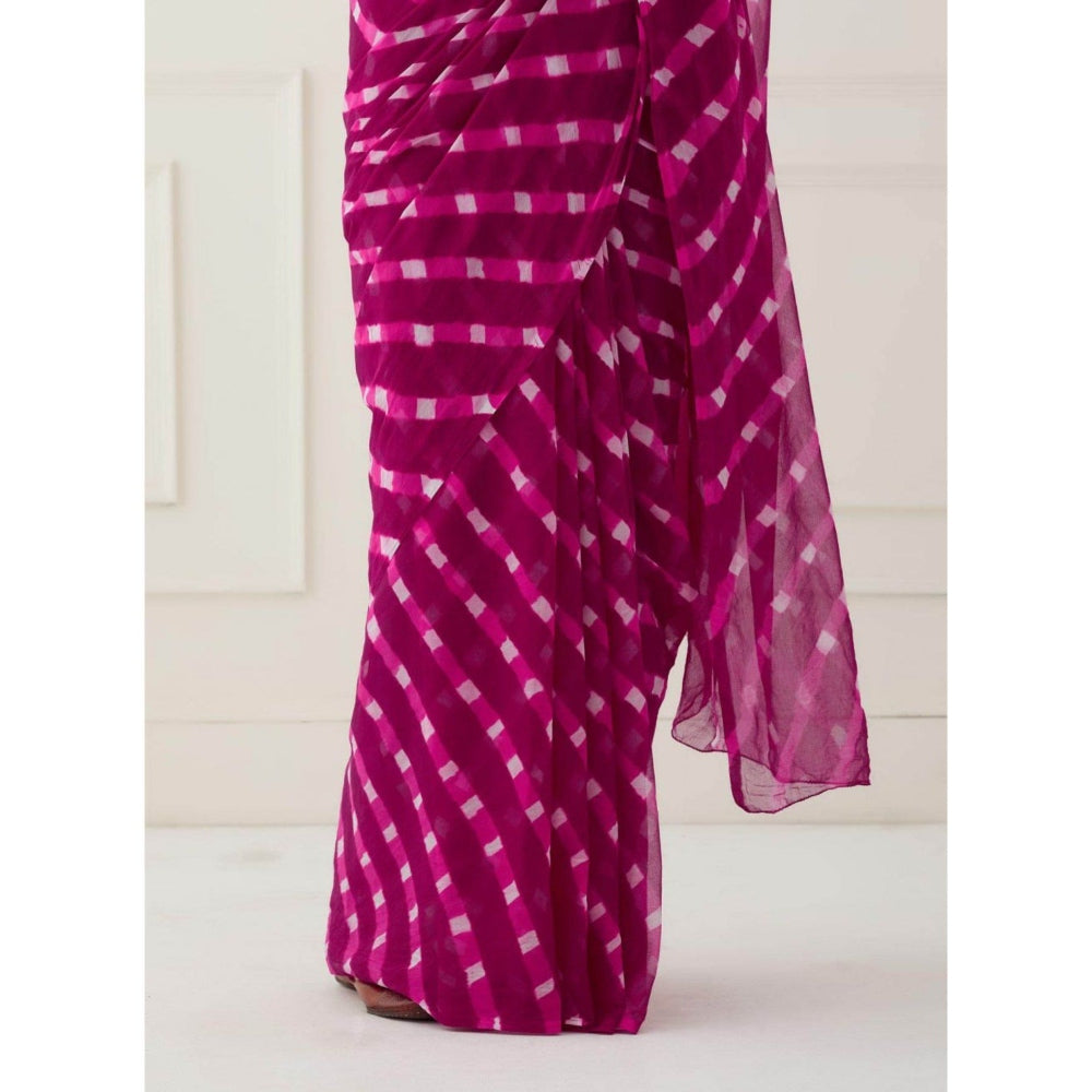 Sutra Attire Magenta Hand Tie and Dyed Mothda Chiffon Saree with Unstitched Blouse