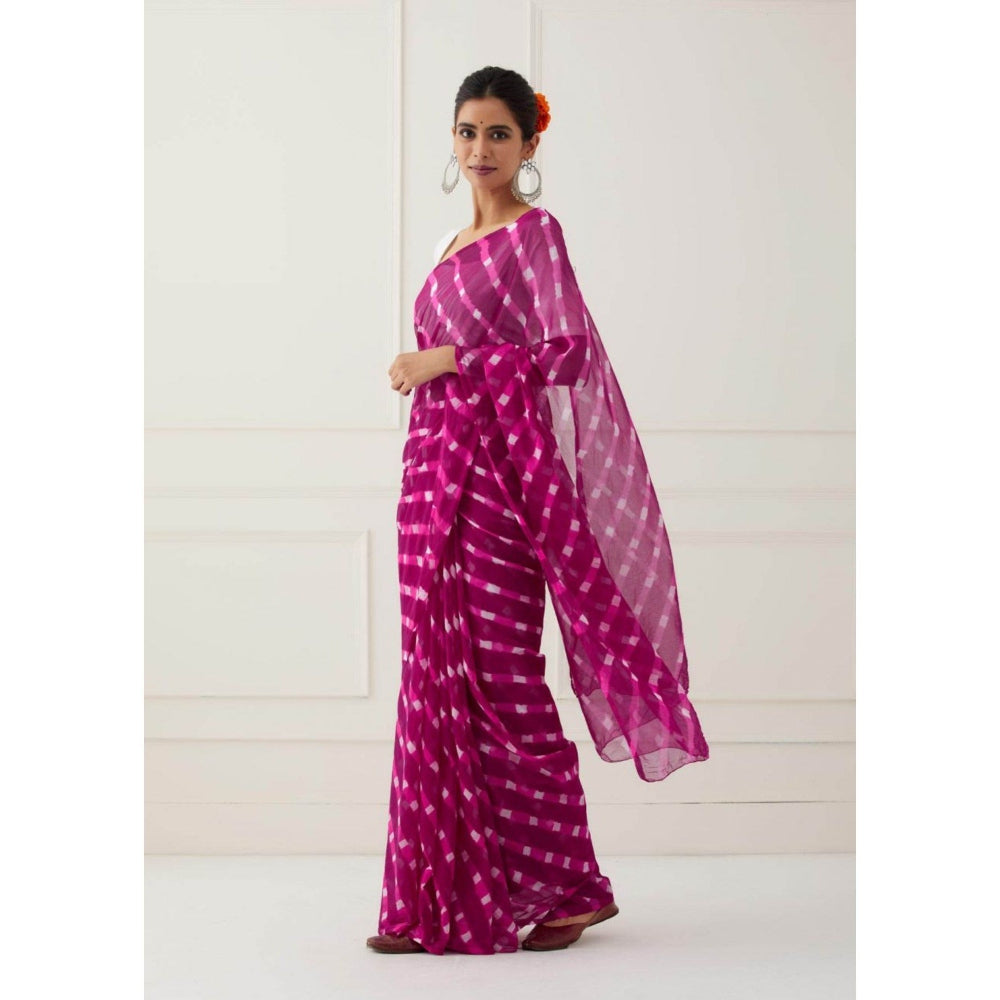 Sutra Attire Magenta Hand Tie and Dyed Mothda Chiffon Saree with Unstitched Blouse