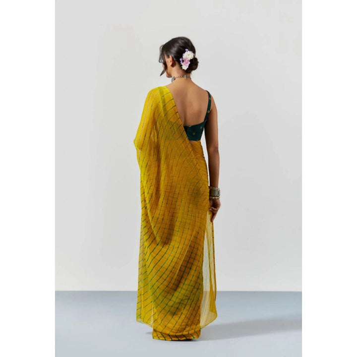 Sutra Attire Yellow Leheriya Stripes Chiffon Saree with Unstitched Blouse