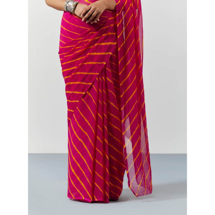 Sutra Attire Pink Leheriya Stripes Chiffon Saree with Unstitched Blouse