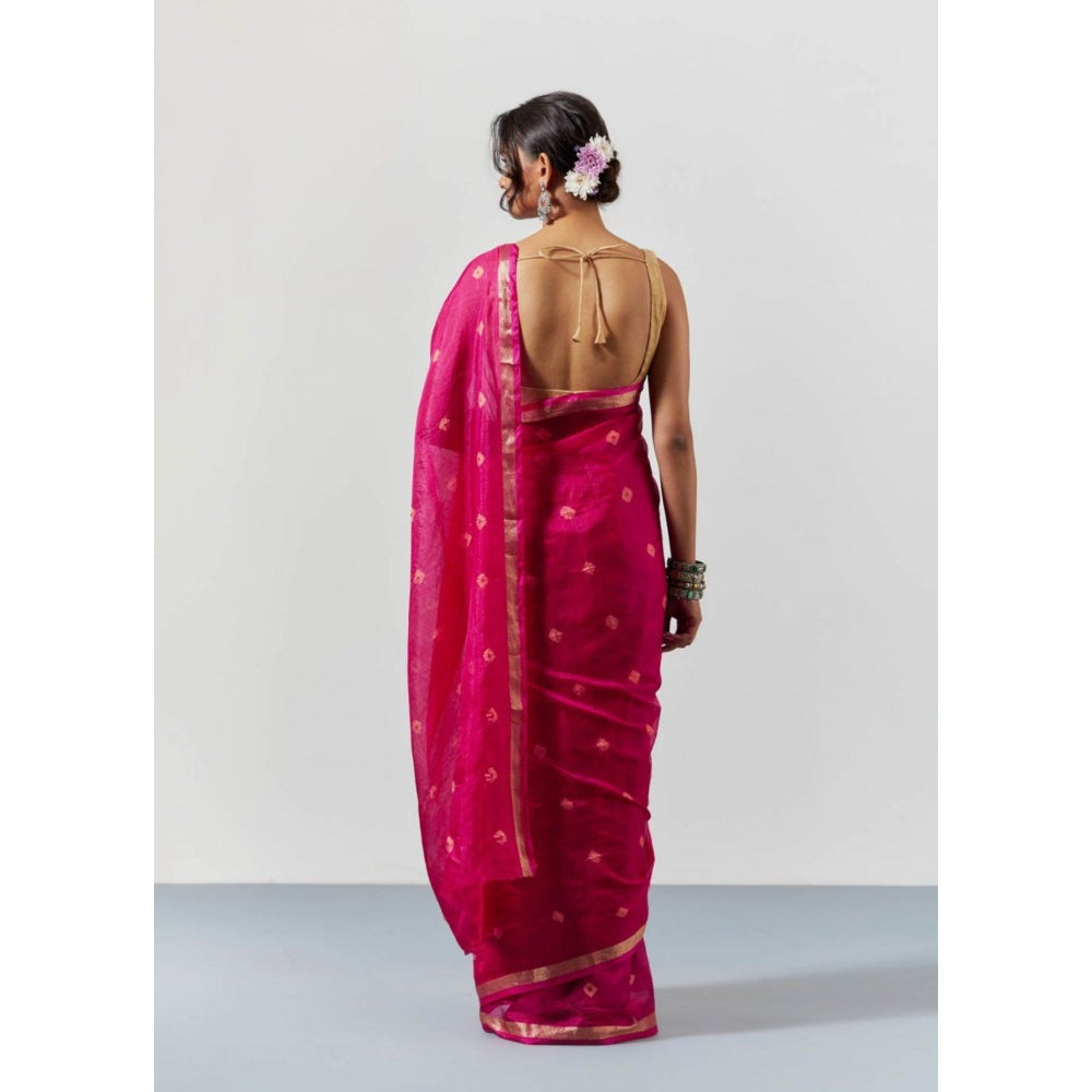 Sutra Attire Pink Hand Dyed Bandhani Silk Saree with Unstitched Blouse