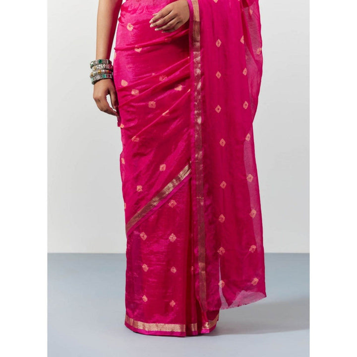 Sutra Attire Pink Hand Dyed Bandhani Silk Saree with Unstitched Blouse
