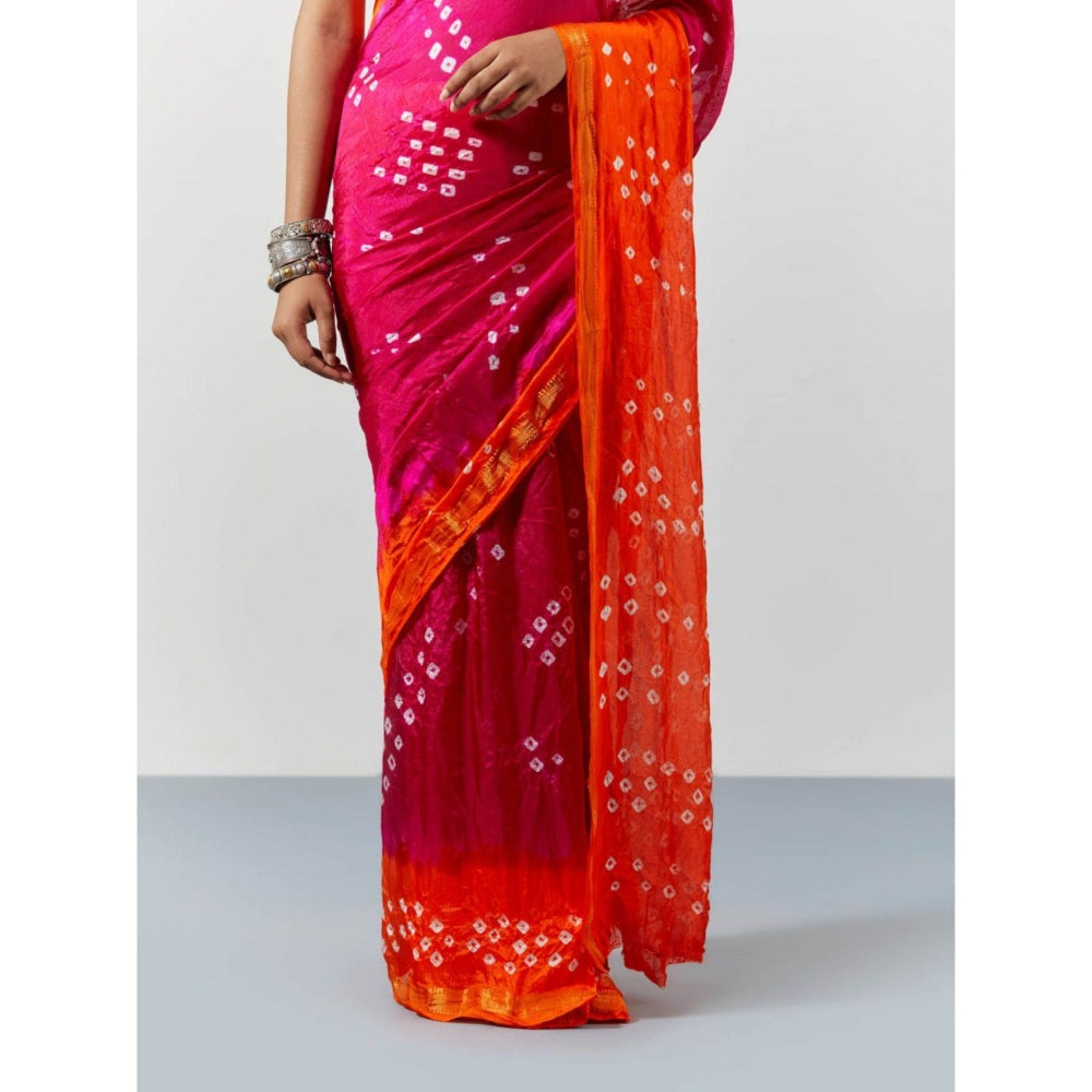 Sutra Attire Pink Dyed Bandhani Silk Saree with Unstitched Blouse