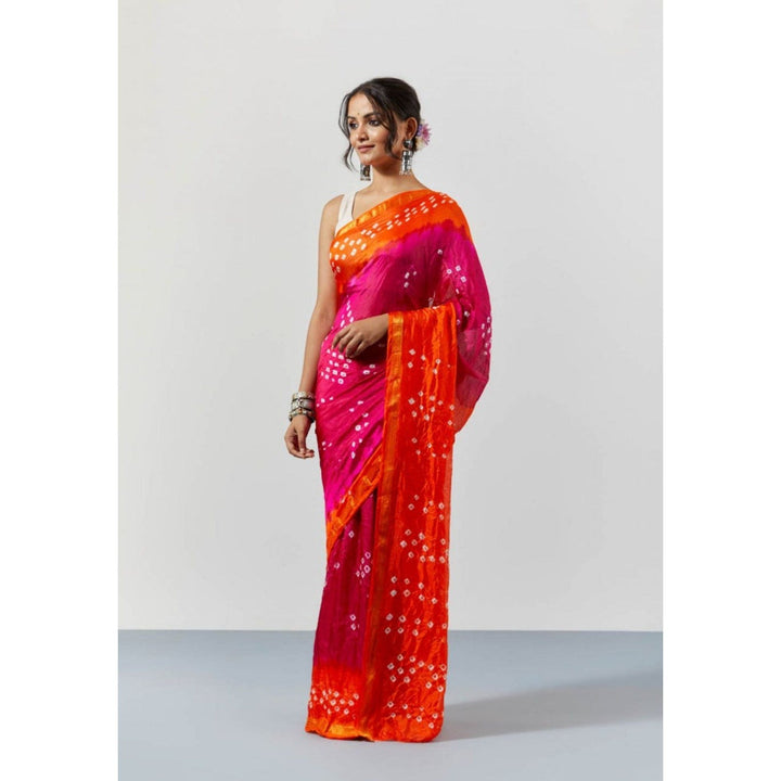 Sutra Attire Pink Dyed Bandhani Silk Saree with Unstitched Blouse