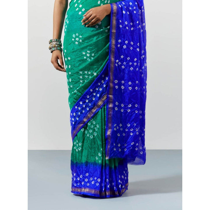Sutra Attire Green Dyed Bandhani Silk Saree with Unstitched Blouse