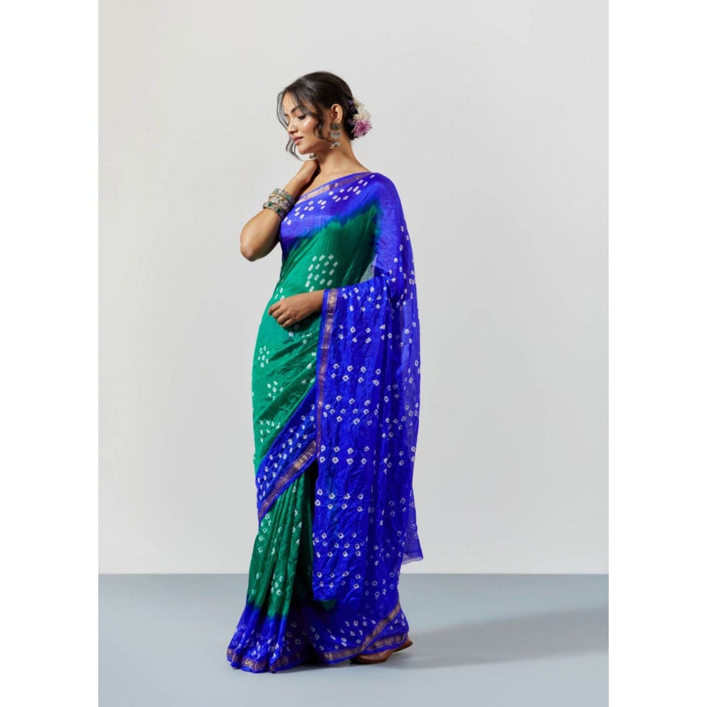 Sutra Attire Green Dyed Bandhani Silk Saree with Unstitched Blouse