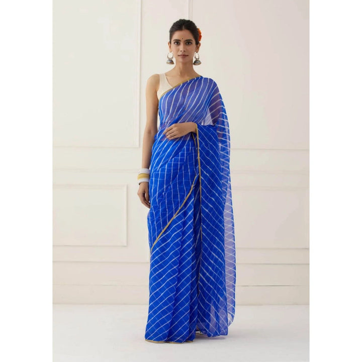 Sutra Attire Blue Leheriya Chiffon Saree for Women with Unstitched Blouse