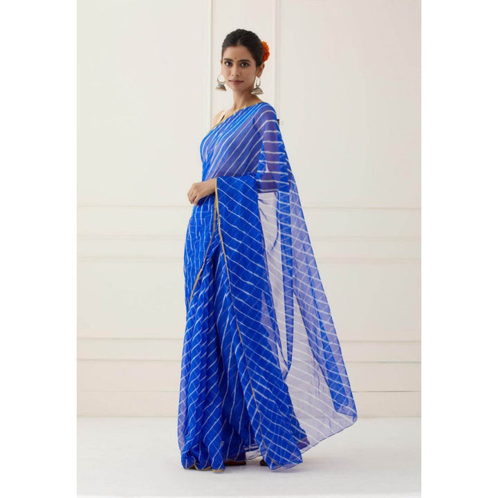 Sutra Attire Blue Leheriya Chiffon Saree for Women with Unstitched Blouse