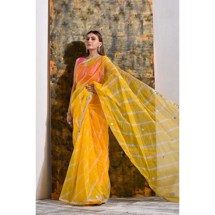 Sutra Attire Haldi Yellow Organza Tissue Gota Patti Saree with Unstitched Blouse