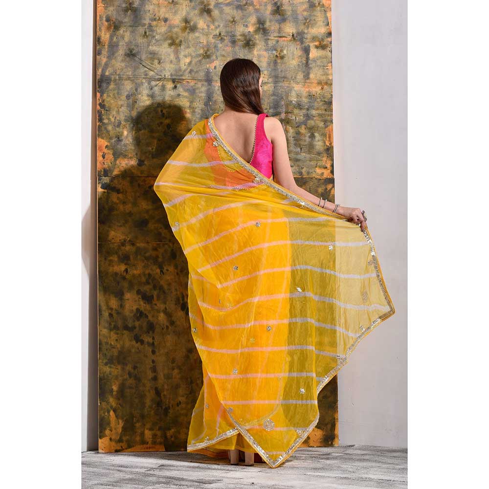 Sutra Attire Haldi Yellow Organza Tissue Gota Patti Saree with Unstitched Blouse