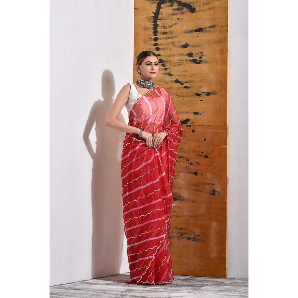 Sutra Attire Red Organza Bridal Saree with Unstitched Blouse