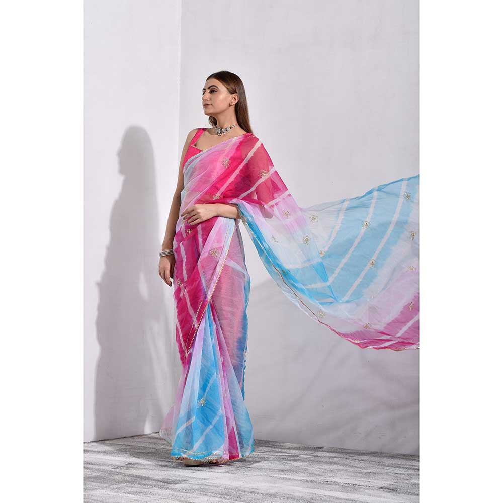 Sutra Attire Multi-Colour Parry Wear Organza Saree with Unstitched Blouse