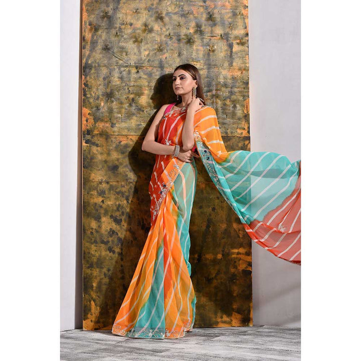 Sutra Attire Multi-Colour Pure Georgette Saree with Unstitched Blouse
