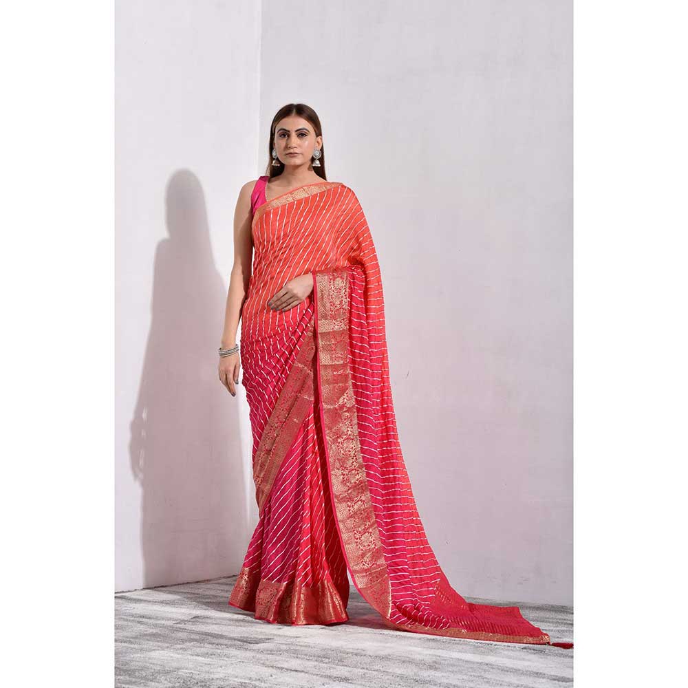 Sutra Attire Shaded Pink Silk Leheriya Zari Saree with Unstitched Blouse