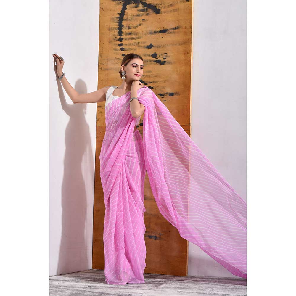 Sutra Attire Pastel Pink Chiffon Leheriya Saree with Unstitched Blouse