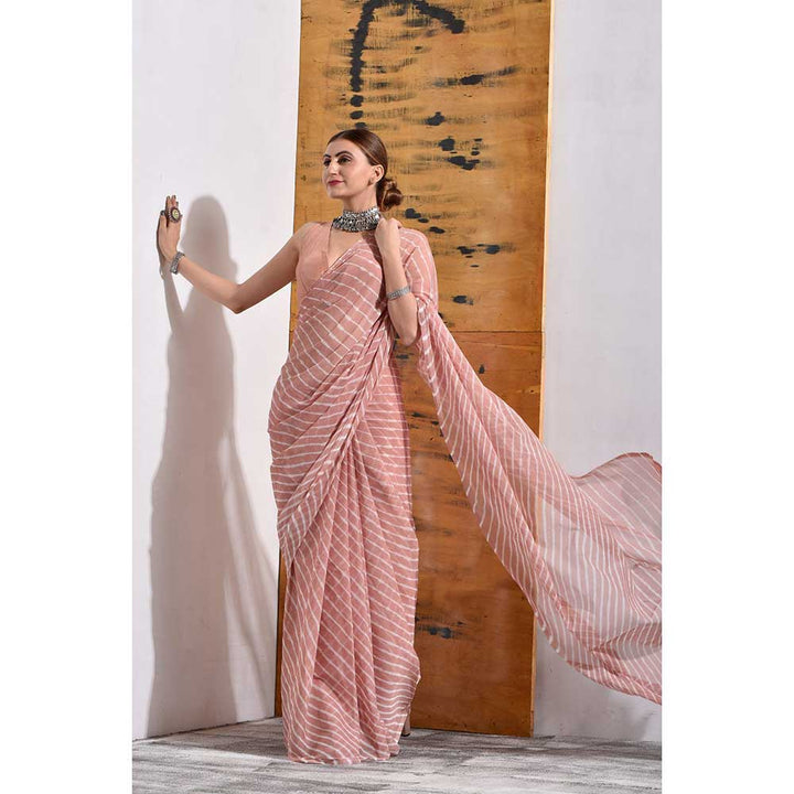 Sutra Attire French Pink Printed Chiffon Leheriya Saree with Unstitched Blouse