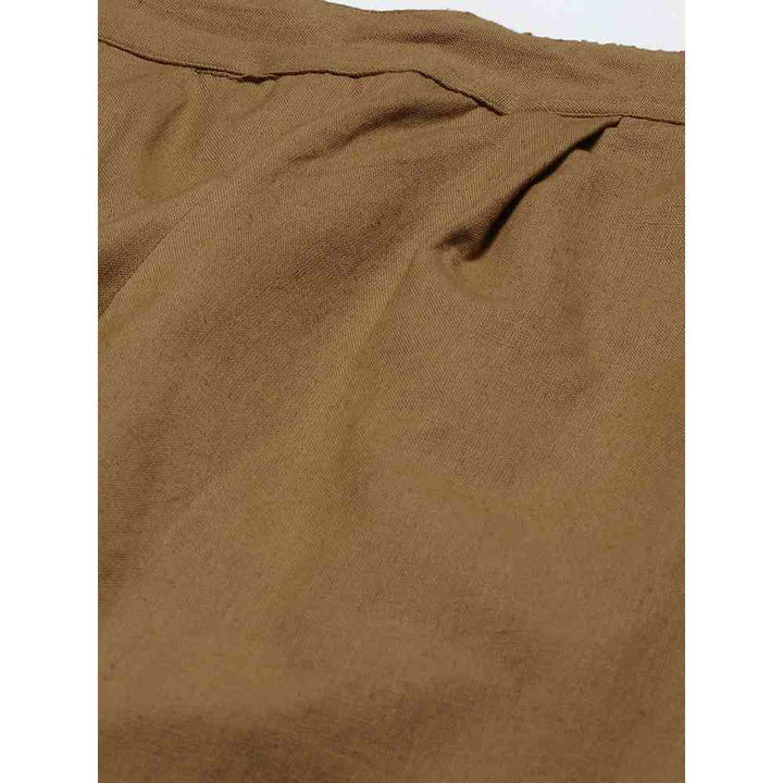Svarchi Cotton Flax Solid Straight Trouser Pant Brown