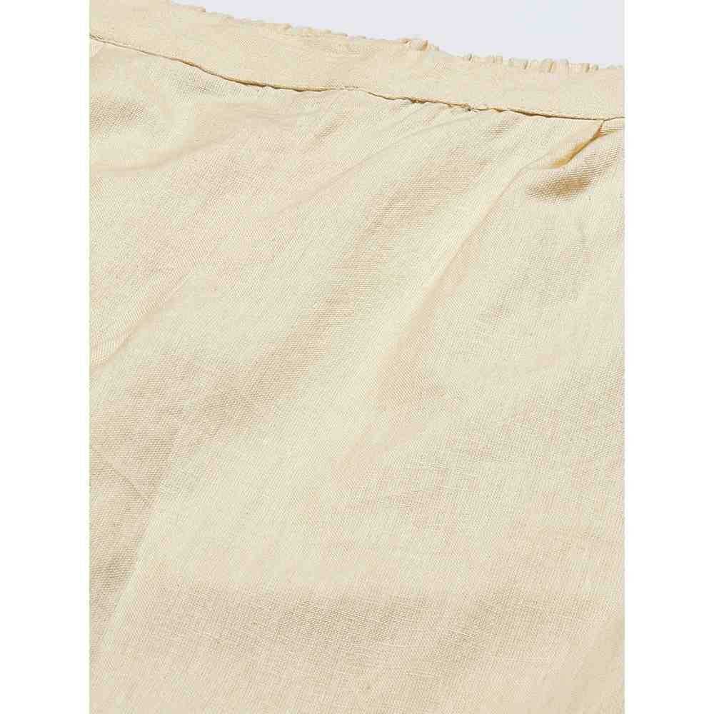 Svarchi Cotton Flax Solid Straight Trouser Pant Cream