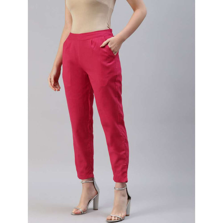 Svarchi Cotton Flax Solid Straight Trouser Pant Pink