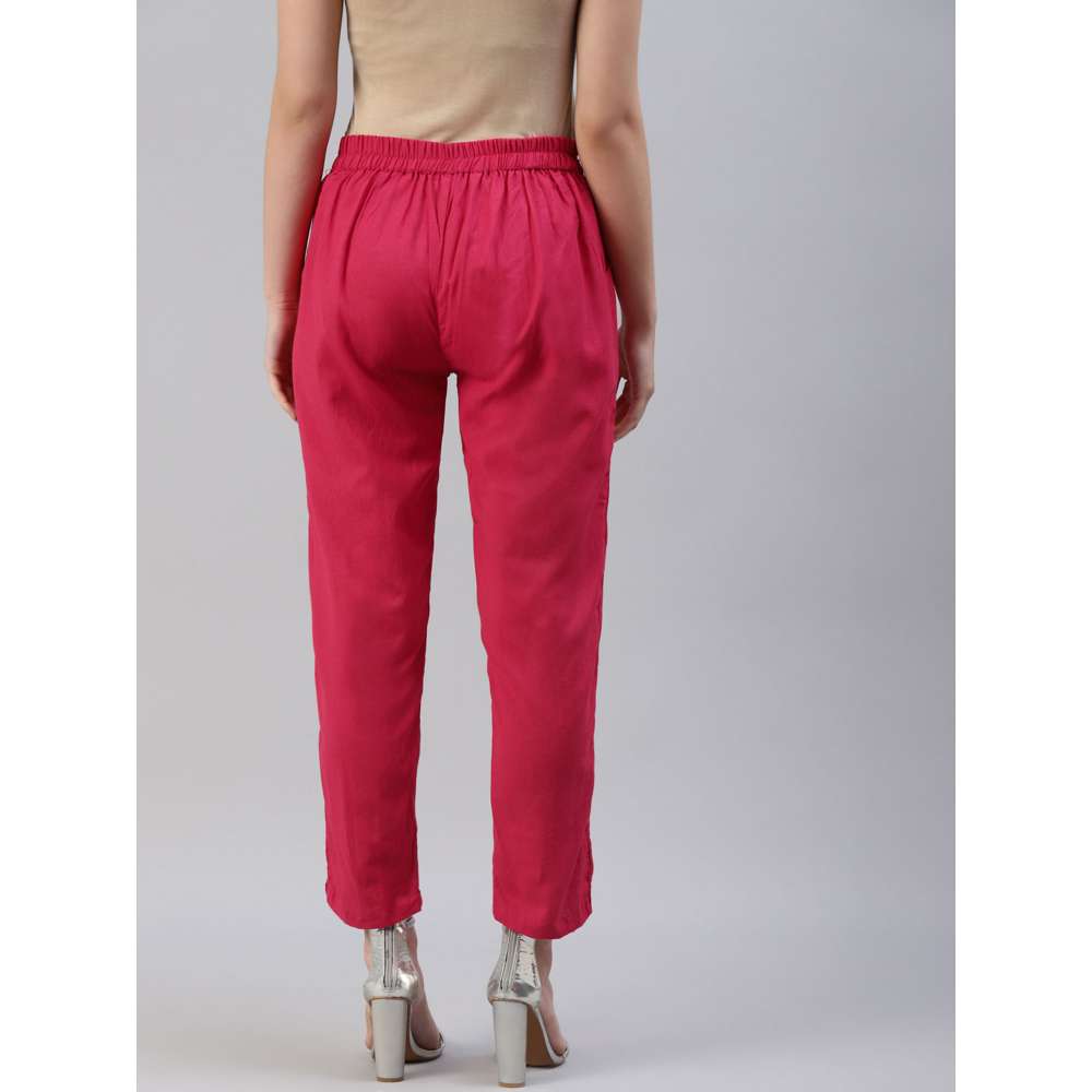Svarchi Cotton Flax Solid Straight Trouser Pant Pink