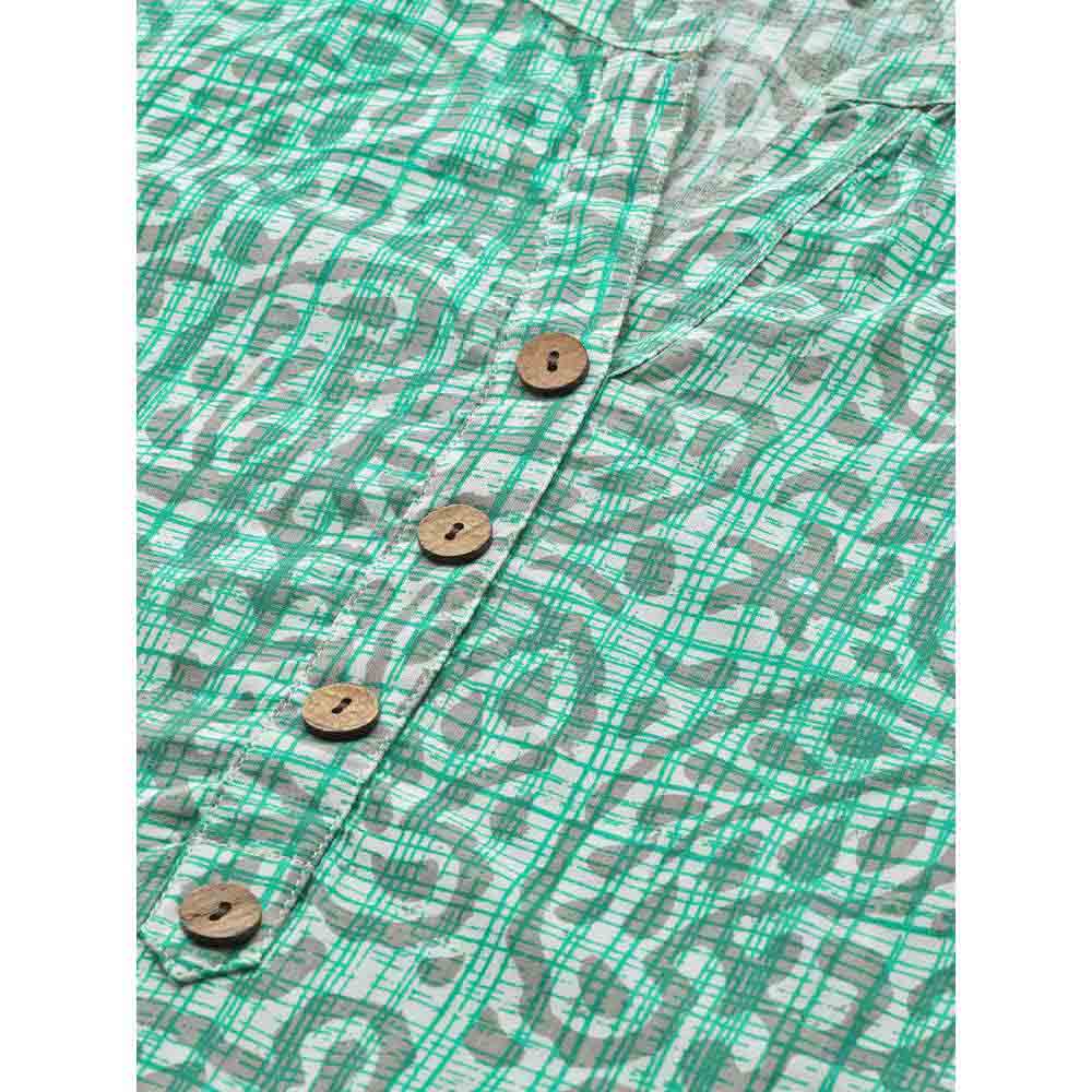 Svarchi Cotton Cambric Printed Straight Kurta Green