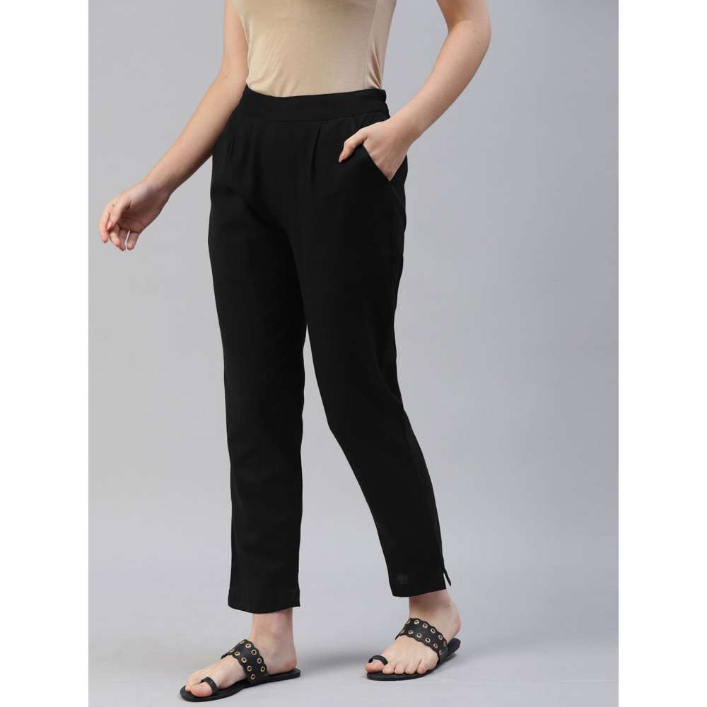Svarchi Cotton Flex Solid Straight Trouser Pant Black