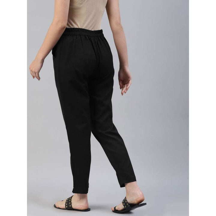 Svarchi Cotton Flex Solid Straight Trouser Pant Black