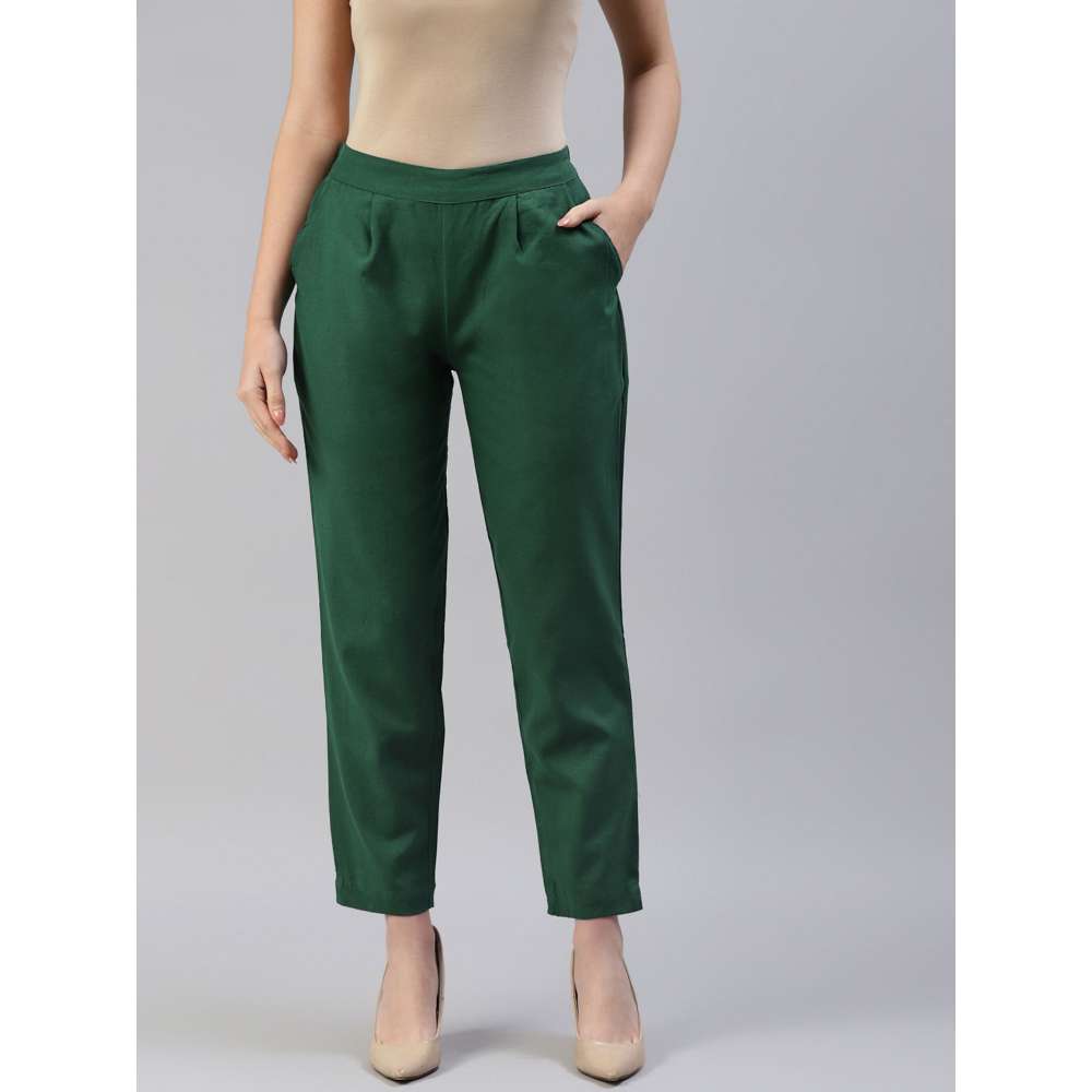 Svarchi Cotton Flex Solid Trouser Green